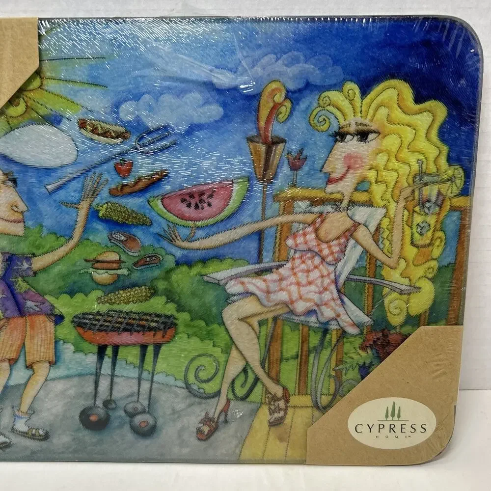 Karen Rossi Art Counter Glass Cutting Board/Surface Saver-Barbecue Design 10